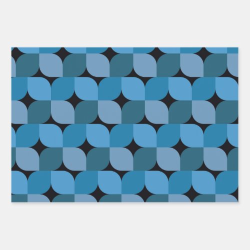Mid century modern geometric in blue and turquoise wrapping paper sheets