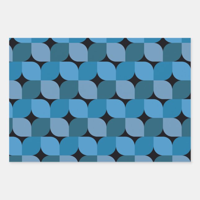 Mid century modern geometric in blue and turquoise wrapping paper sheets (Front)