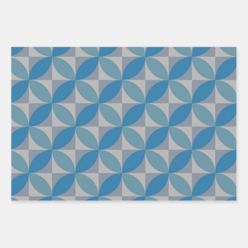 Mid century modern geometric leaf circle in blue  wrapping paper sheets