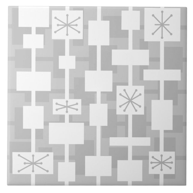 Mid Century Modern Geometric Light Gray Ceramic Tile (Front)