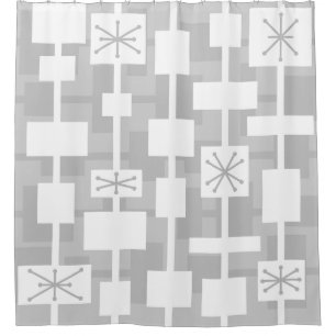 Mid Century Modern Geometric Light Gray Shower Curtain