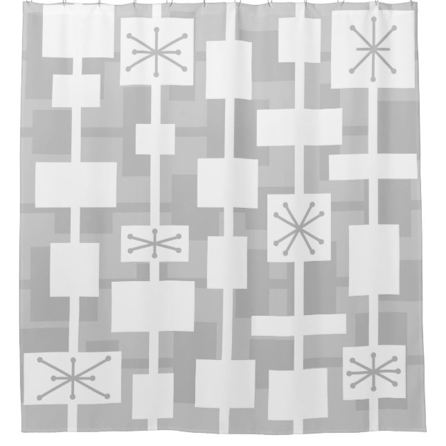 Mid Century Modern Geometric Light Gray Shower Curtain (Front)