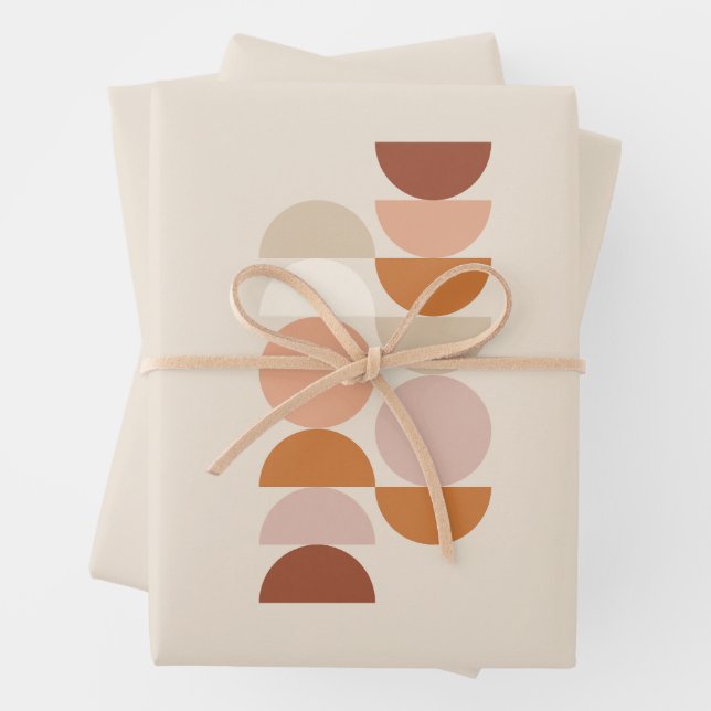 Mid Century Modern Geometric Neutral Beige Wrapping Paper Sheets (In situ)