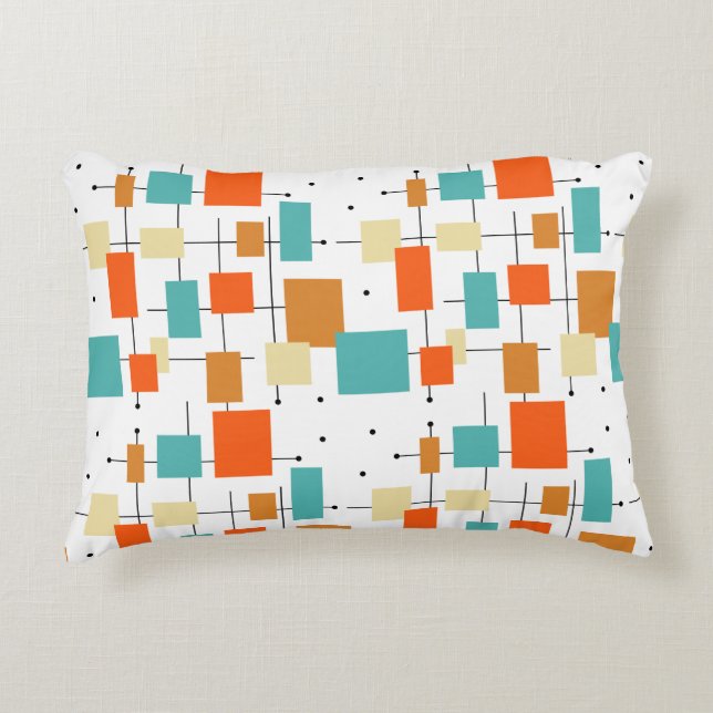 Mid Century Modern Geometric Orange Blue Accent Pillow (Front)