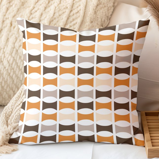Mid Century Modern Geometric Orange Earthy Tones Throw Pillow (Creator Uploaded)