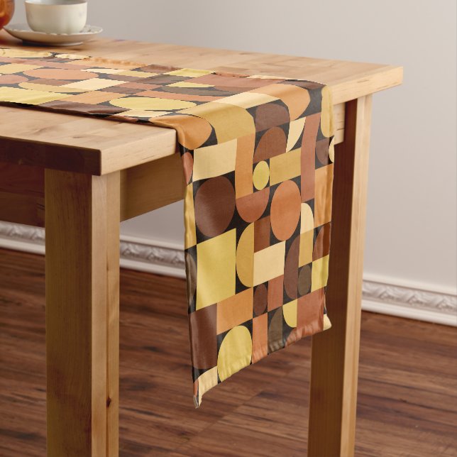 Mid Century Modern Geometric Orange Short Table Runner (In Situ)