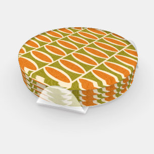 Mid Century Modern Geometric Oval Pattern Coaster Set