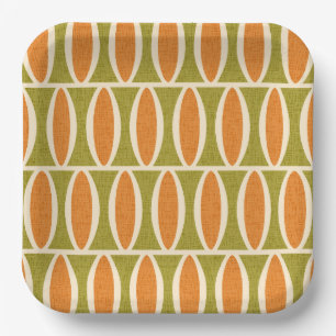 Mid Century Modern Geometric Oval Pattern Paper Plates
