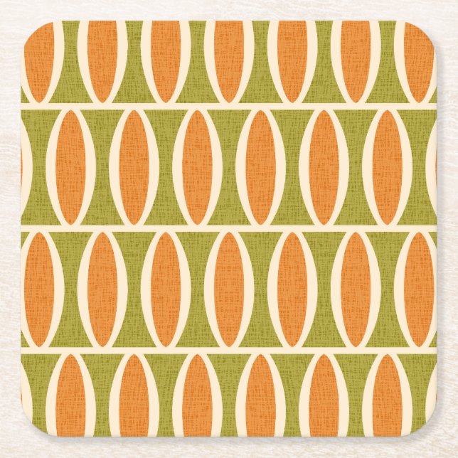 Mid Century Modern Geometric Oval Pattern Square Paper Coaster (Front)