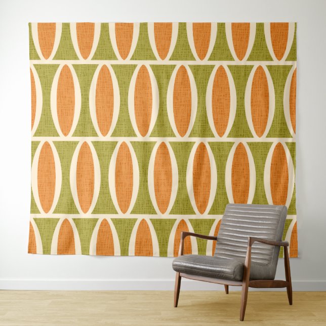 Mid Century Modern Geometric Oval Pattern Tapestry (In Situ (Horizontal))