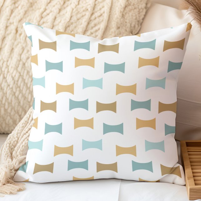 Mid Century Modern Geometric Pattern Aqua, Gold Throw Pillow (Creator Uploaded)