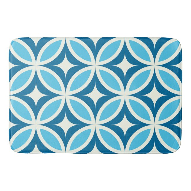 Mid Century Modern Geometric Pattern Blue Bath Mat (Front)