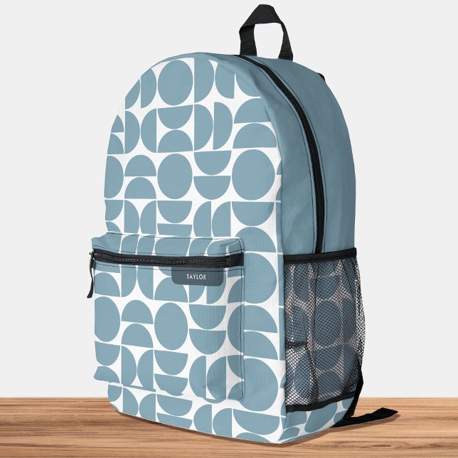 Mid Century Modern Geometric Pattern Blue Printed Backpack (Creator Uploaded)
