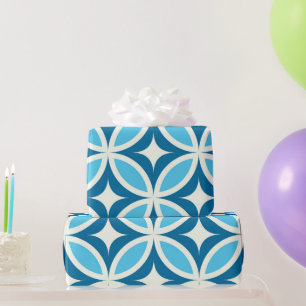 Mid Century Modern Geometric Pattern Blue Wrapping Paper