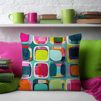  Mid Century Modern Geometric Pattern Colorful Throw Pillow