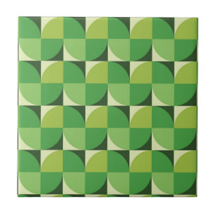Mid century modern geometric pattern green ceramic tile