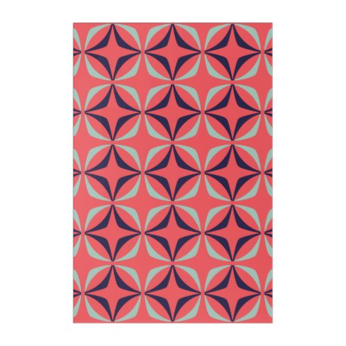 Mid Century Modern Geometric Pattern in Navy Coral Acrylic Print