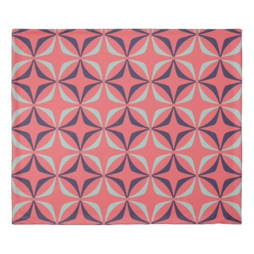Mid Century Modern Geometric Pattern in Navy Coral Duvet Cover