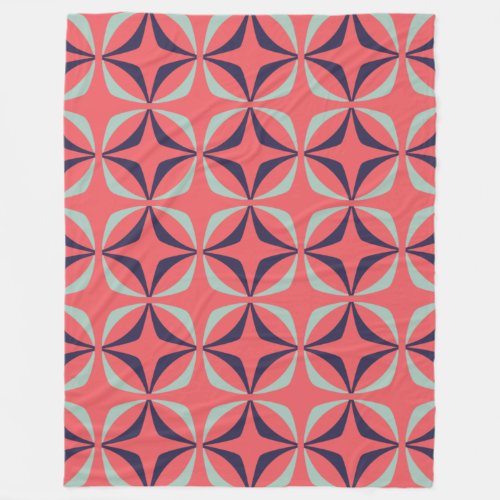 Mid Century Modern Geometric Pattern in Navy Coral Fleece Blanket