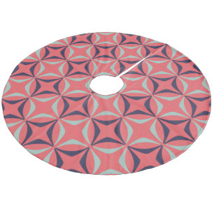 Mid Century Modern Geometric Pattern in Navy Coral Fleece Tree Skirt