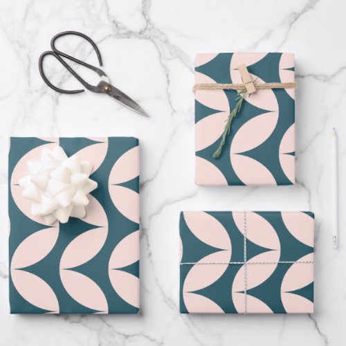 Mid Century Modern Geometric Pattern in Teal Blush Wrapping Paper Sheets