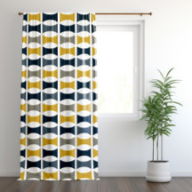 Mid Century Modern Geometric Pattern Navy Mustard