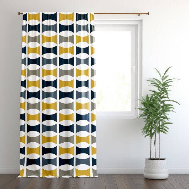 Mid Century Modern Geometric Pattern Navy Mustard Blackout Curtains (Mid Century Modern Geometric Pattern Navy Mustard Blackout Curtains)