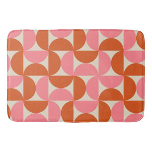 Mid century modern geometric pattern pink orange bath mat