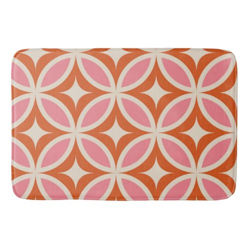 Mid century modern geometric pattern pink orange  bath mat