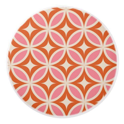 Mid century modern geometric pattern pink orange ceramic knob