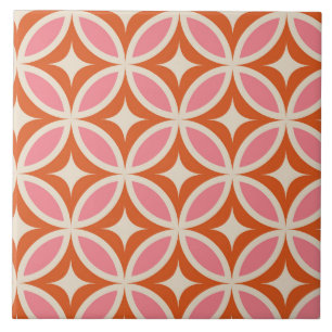 Mid century modern geometric pattern pink orange ceramic tile