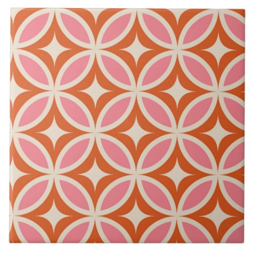 Mid century modern geometric pattern pink orange  ceramic tile