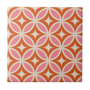 Mid century modern geometric pattern pink orange ceramic tile
