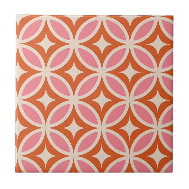 Mid century modern geometric pattern pink orange  ceramic tile (Front)