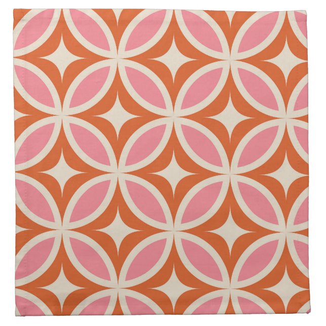 Mid century modern geometric pattern pink orange  cloth napkin (Front)