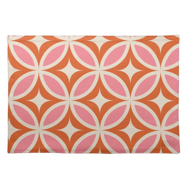 Mid century modern geometric pattern pink orange  cloth placemat (Front)