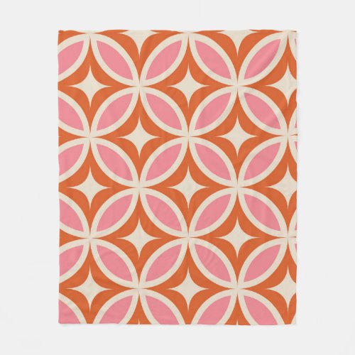 Mid Century Modern Geometric Pattern Pink Orange Fleece Blanket