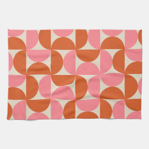 Mid century modern geometric pattern pink orange kitchen towel