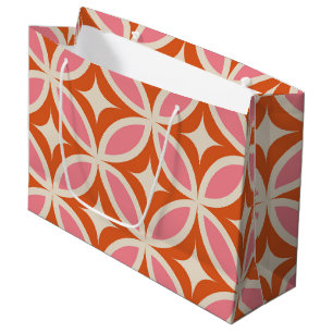 Mid century Modern Geometric pattern pink orange  Large Gift Bag