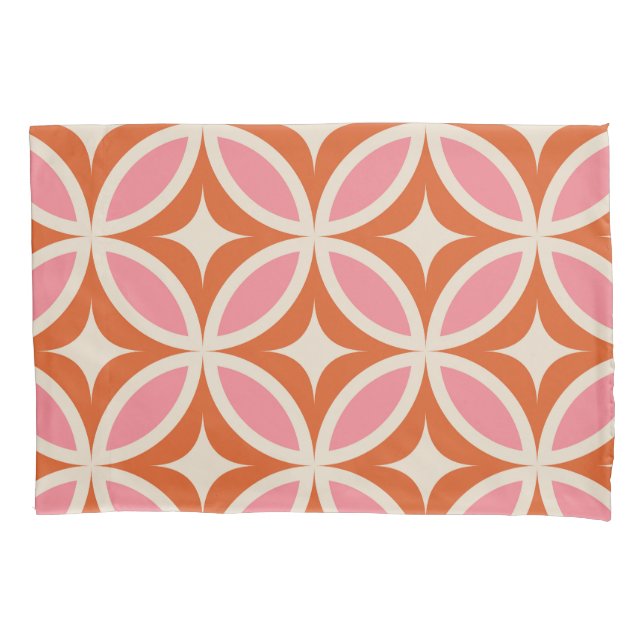 Mid century modern geometric pattern pink orange   pillow case (Front)