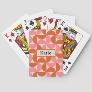 Mid century modern geometric pattern pink orange poker cards