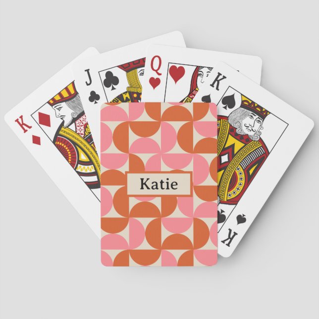 Mid century modern geometric pattern pink orange   poker cards (Back)