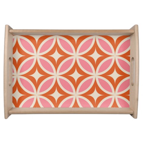 Mid century modern geometric pattern pink orange  serving tray