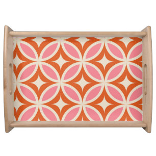 Mid century modern geometric pattern pink orange  serving tray