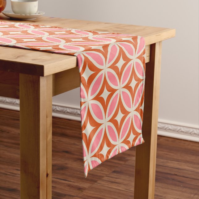 Mid century Modern Geometric Pattern Pink Orange  Short Table Runner (In Situ)