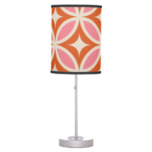 Mid century modern geometric pattern pink orange table lamp