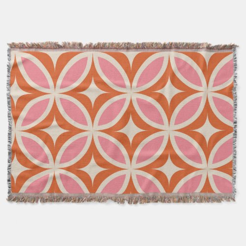 Mid century modern geometric pattern pink orange  throw blanket