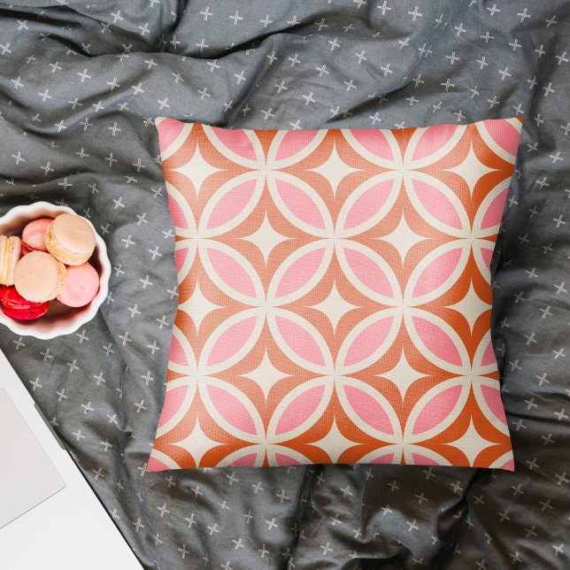 Mid century modern geometric pattern pink orange throw pillow (Creator Uploaded)