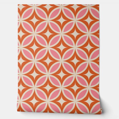 Mid Century Modern Geometric Pattern Pink Orange Wallpaper