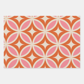 Mid century modern geometric pattern pink orange wrapping paper sheets